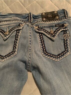 Miss Me Light Blue cropped  Jeans with Dark Trim